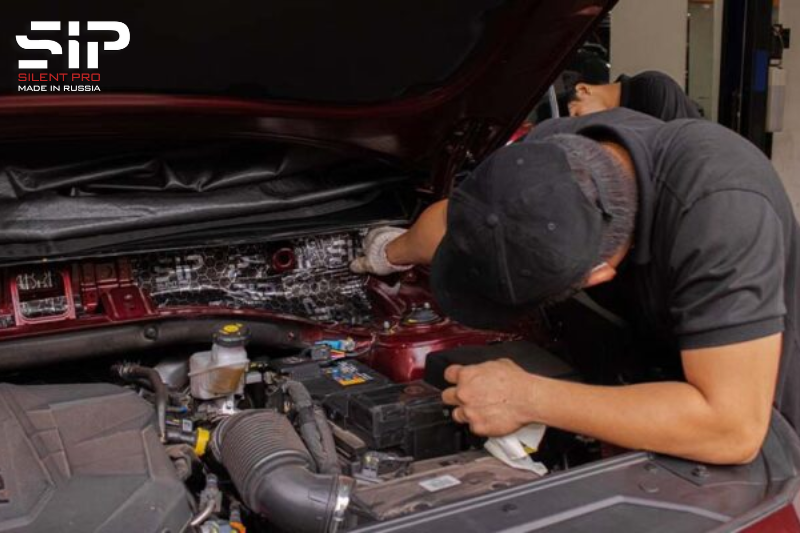 Dán cách âm SIP tại vị trí khoang máy ô tô