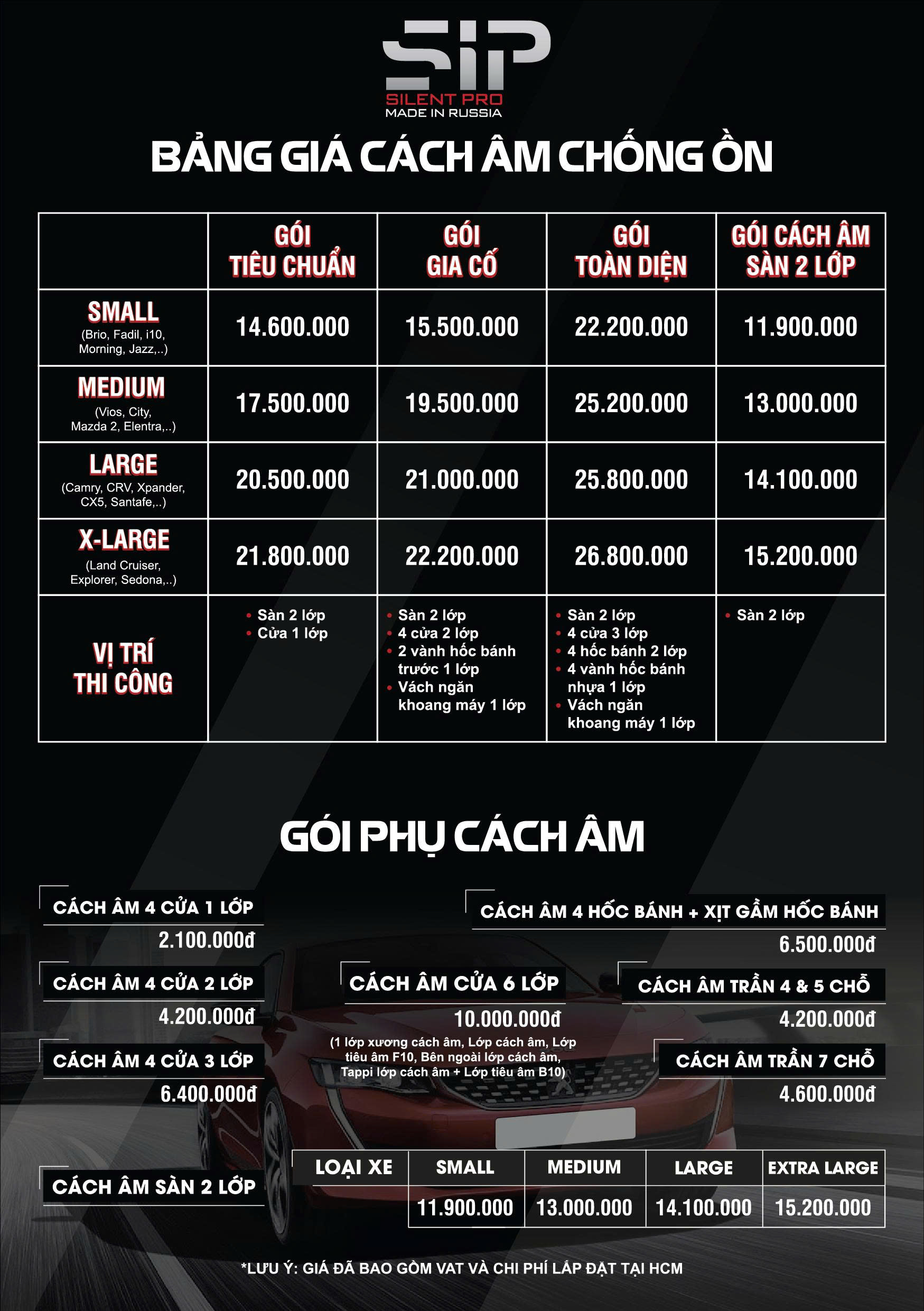 Bảng giá cách âm SIP xe ô tô tại Quảng Ngãi mới nhất hiện nay